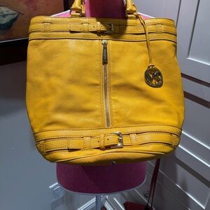 Michael Kors yellow leather bucket bag